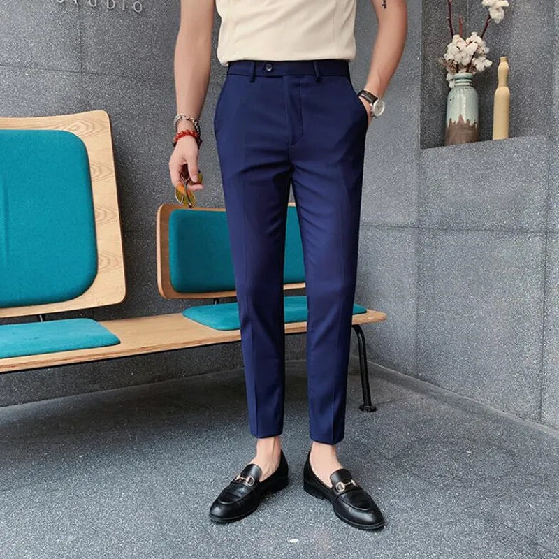 Threebooy Spring and Summer New Suit Pants Nine Minutes Pants Korean Slim Men's Business Casual Pants Men's Trousers Men Trousers 36