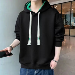 Threebooy Male Clothes Hoodies Sweatshirt for Men Green Solid Hooded Loose Simple One Piece Free Shipping Offers Overfit Autumn Warm Emo S