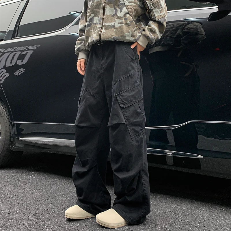Threebooy Autumn Big Pocket Men's Cargo Pants Japanese Y2k Harajuku Loose Straight Wide Leg Trousers Baggy Pants Man Hip Hop Sweatpants