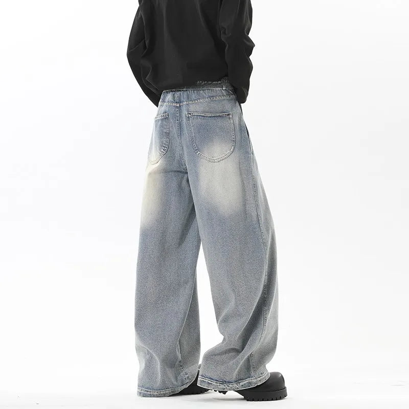Threebooy Vintage Wash Light Blue Relaxed Fit Jeans 2025 New Arrival High Quality Distressed Denim Pants for Men Streetwear Fashion Youth