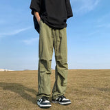 Threebooy High Street Fashion Summer Casual Pants Men Solid Elastic Waist Drawstring Pocket Ice Silk Quick Drying Loose Straight Trousers