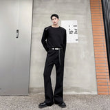 Threebooy Men Suit Pants Casual Korean Style Contrast Color Belt Design Simple Fashion Wide Legs Male Trousers 2024 New Stylish