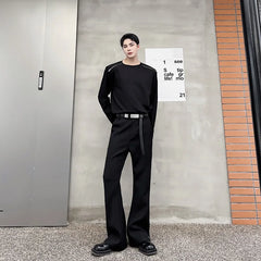 Threebooy Men Suit Pants Casual Korean Style Contrast Color Belt Design Simple Fashion Wide Legs Male Trousers 2024 New Stylish