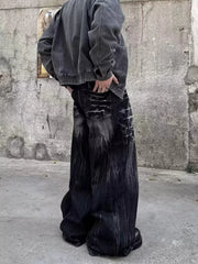 Threebooy  American High Street Vibe Style Men's Pants with Unique Design, Zippered Jeans, Straight-Leg, Slightly Flared Long Pants