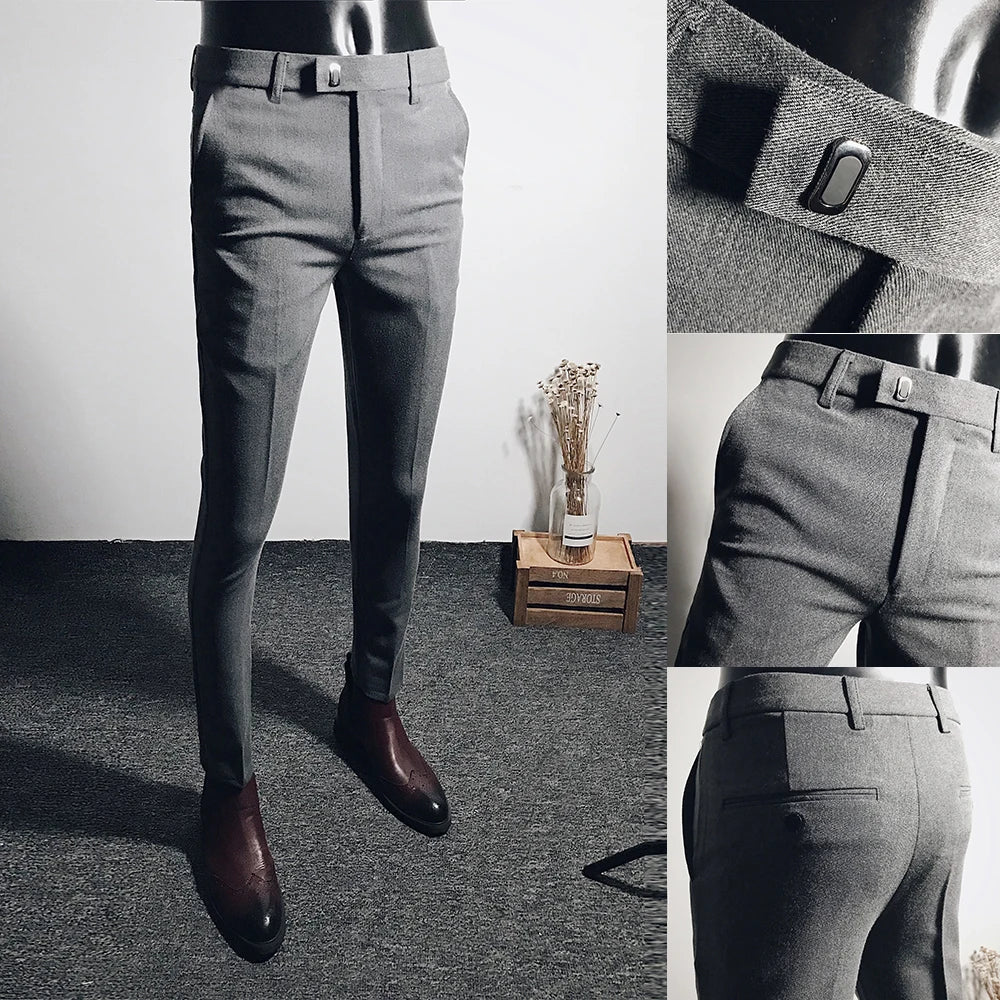 Threebooy New Slim Men's Pants Stretch Trousers Men Sunmmer High Quality Classic Solid Color Business Casual Wear Formal Suit Pants