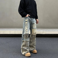 Threebooy American high street men and women trendy washed straight leg jeans for couples loose retro spring and autumn casual pants y2k