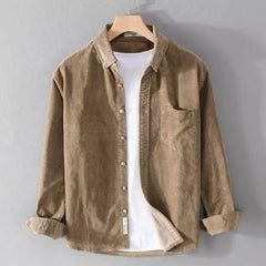 Threebooy Autumn Winter Casual Loose Corduroy Jacket For Men Elegant Business Work Turn Collar Long Sleeve Shirts For Men