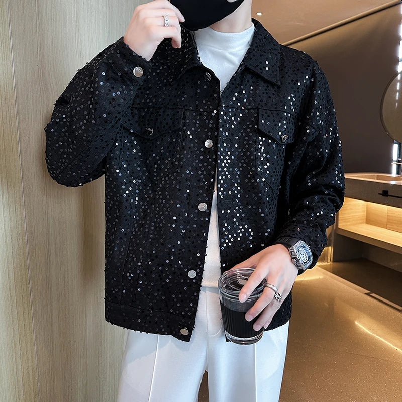 Threebooy Men Spring Casual Jackets/Male Slim Fit High Quality Coat Spring Summer New Hombre Fashion Sequins Thin Bomber Jackets 2XL-M