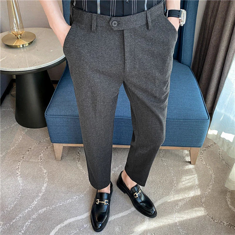 Threebooy Thick Men's Suit Pants Autumn Winter Brushed Woolen Loose Slim Solid Youth Pants Trend Casual Business Pencil Trousers Oversized