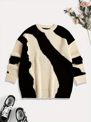 Threebooy  Geometric Jacquard Men Autumn Winter Streetwear Long Sleeve Round Neck Shirt Trendy Y2K Pullover for Men