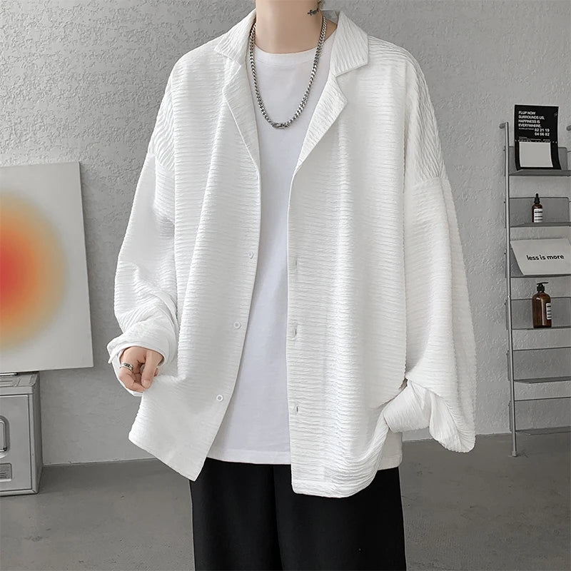 Threebooy Korean Fashion Ice Silk Shirt Men's High Quality Long Sleeve Shirts Loose Casual Blouse Oversized 5XL masculina camisas hombre
