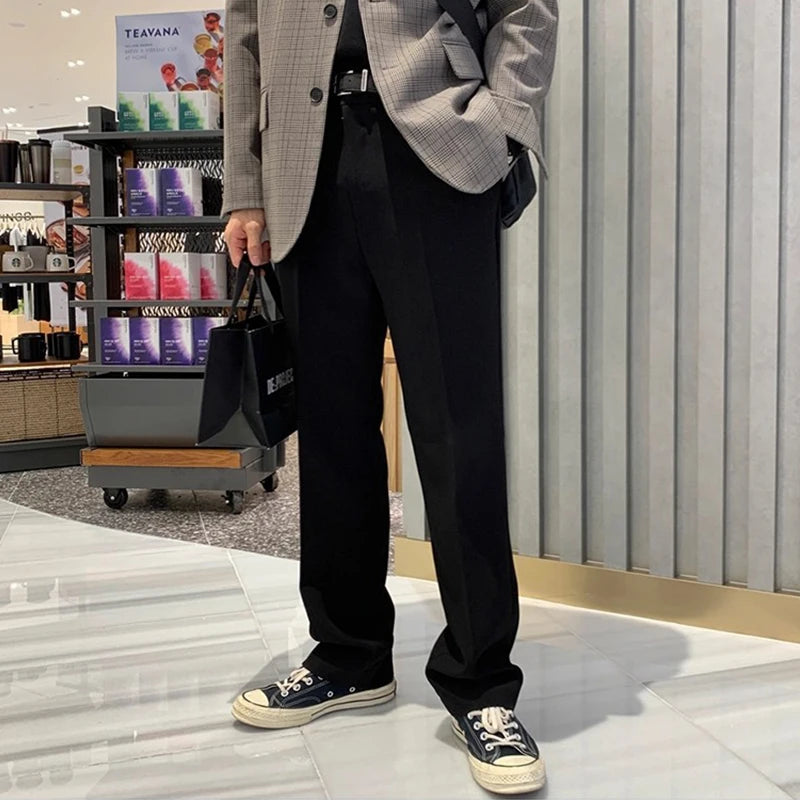 Threebooy  New Korean Fashion Men Suit Pants Light Luxury Business All-match Straight Slim-fit Casual Trousers Premium Elegant Dress Pants