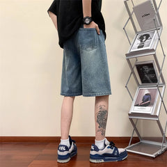 Threebooy Korean Style Summer Men's Black Wide Leg Denim Shorts New Fashion Casual Baggy Short Jeans Cargo Shorts Male Brand Clothes