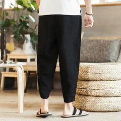 Threebooy  New Summer Cotton and Linen Loose Men's Casual Cropped Plus Trendy Youth Thin Versatile Wide-fitting Harem Pants