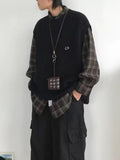 Threebooy Sweater Vests Men Fashion Leisure Japanese Style Vintage Chic Sleeveless All-match High Street Males Knitting Harajuku Autumn