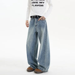 Threebooy Men's Denim Pants hip hop jean Classic Blue Washed Male Jeans Straight Casual Menwear Loose Wide Leg Trousers 2025 New Fashion