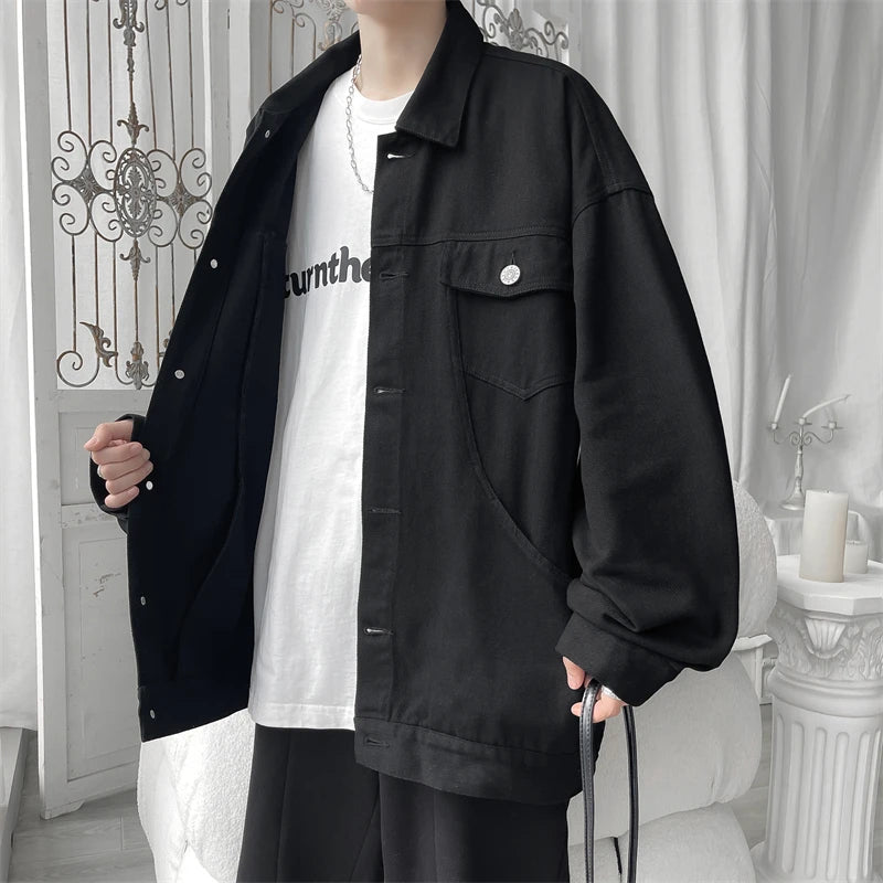 Threebooy Told Tale Spring New Solid Lapel Denim Jackets Plus Size 5XL-M Men Clothing Turn Down Collar Loose Casual Cotton Coats Men