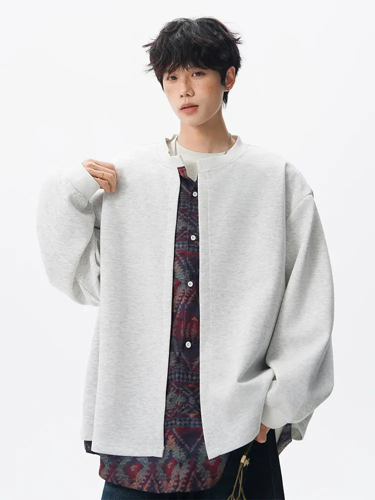 Threebooy Jacket men Stand Up Collar Single Breasted Fake Two Piece Jacket Autumn Thin Ethnic Print Patchwork Mens Outerwear Coat men new