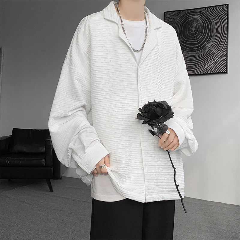 Threebooy Korean Fashion Ice Silk Shirt Men's High Quality Long Sleeve Shirts Loose Casual Blouse Oversized 5XL masculina camisas hombre