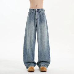 Threebooy Men's Denim Pants hip hop jean Classic Blue Washed Male Jeans Straight Casual Menwear Loose Wide Leg Trousers 2025 New Fashion