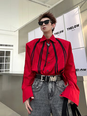 Threebooy Fashion Korean Spring New Long Sleeve Men turndown collar T-shirt Round Collar White Black Red Solid Color Shirts For Male