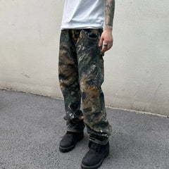 Threebooy Y2K Fashion Branching Pattern Baggy Stacked Cargo Pants Men Clothes Camouflage Hip Hop Long Trousers