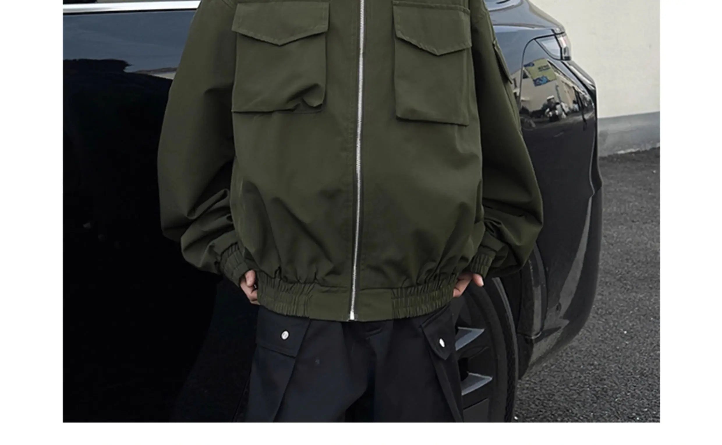 Threebooy Outdoor Work Jacket Men's Spring Autumn American Retro Zipper Coat Silhouette Bomber Handsome High Street Flying Work Jacket