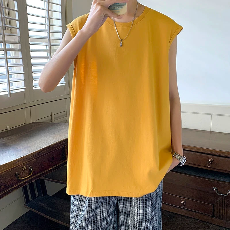 Threebooy  New Arrival Men's Sleeveless T Shirt Summer Fashion Solid O Neck Sleeveless T Shirts Men Women Cotton Casual Loose Street Tops