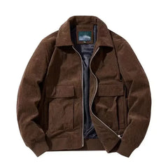 Threebooy Autumn Winter Male Corduroy Jacket Casual Stripe Lapel Safari Jackets Versatile Men's Clothing Trend Elegant Loose Coat