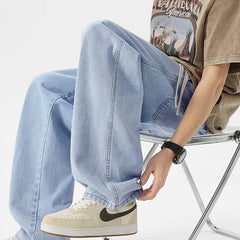 Threebooy  New Men's Loose Jeans Korean Retro Fashion Street Straight Leg Wide Leg Pants Unisex Y2k Hip-hop Baggy Street Dance Casual Pants