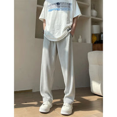 Threebooy Summer Pleated Pants Men Fashion Oversized Ice Silk Pants Men Japanese Streetwear Loose Straight Pants Mens Casual Trousers