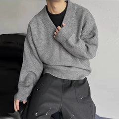 Threebooy  New American Vintge Men V Neck Sweaters Casual Drooping Solid Color Long Sleeve Knitwear Premium Quality Knitted Pullovers M-2XL