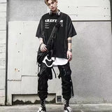 Threebooy Men's Cargo Pants Hip Hop Streetwear Joggers Trousers Hit Color Pocket Sweatpants Summer Harajuku Casual Ribbons Techwear Pants