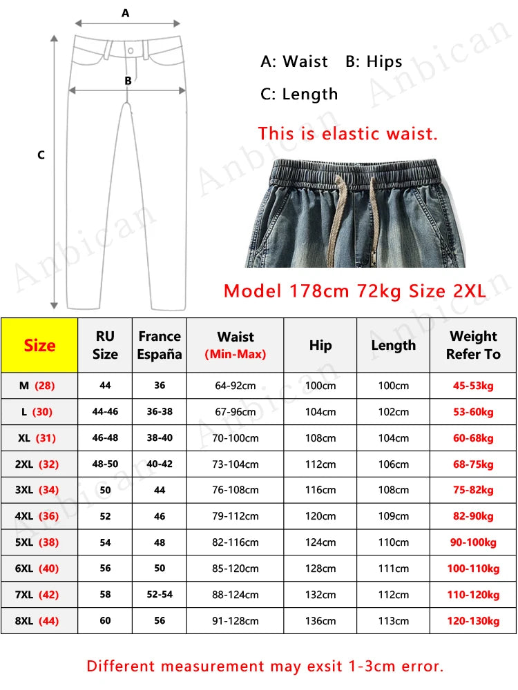 Threebooy Summer Men's Jeans Flap Pockets Lightweight Denim Cargo Pants Big Size 8XL 7XL 6XL Wide Leg Baggy Jeans Straight Trousers