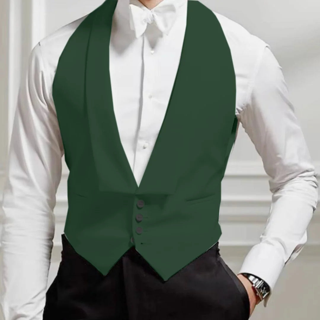 Threebooy  Men Vest White Single Button Solid With Lapel Waistcoat Suit For Wedding Birthday Banquet Party Business Work Men Suit Vest