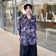 Threebooy Summer Floral Printing Short Sleeve Shirts Men Fashion Casual Loose Shirt Korean Street Style Ice Silk Cool Blouse Mens Shirt