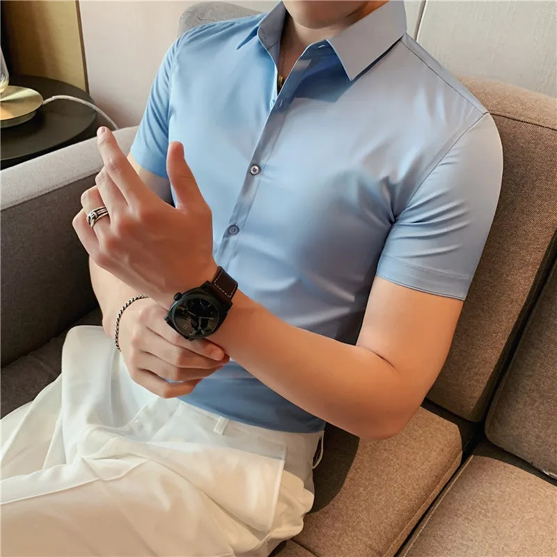 Threebooy  clothing Men's High-Grade Summer Leisure Dress Shirts/Male Slim Fit Business Short Sleeve Shirt Tops Plus size S-4XL