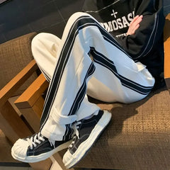 Threebooy Trousers Male Black Stripe Men's Casual Pants Straight Hip Hop Y2k New in Aesthetic Sale Harajuku Classic Summer Korean Style