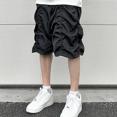 Threebooy Y2K Summer Thin Qucik Dry Drawstring Shorts Men's Ruched Streetwear Wide Leg Baggy Five Point Pants Oversized Pleated Short