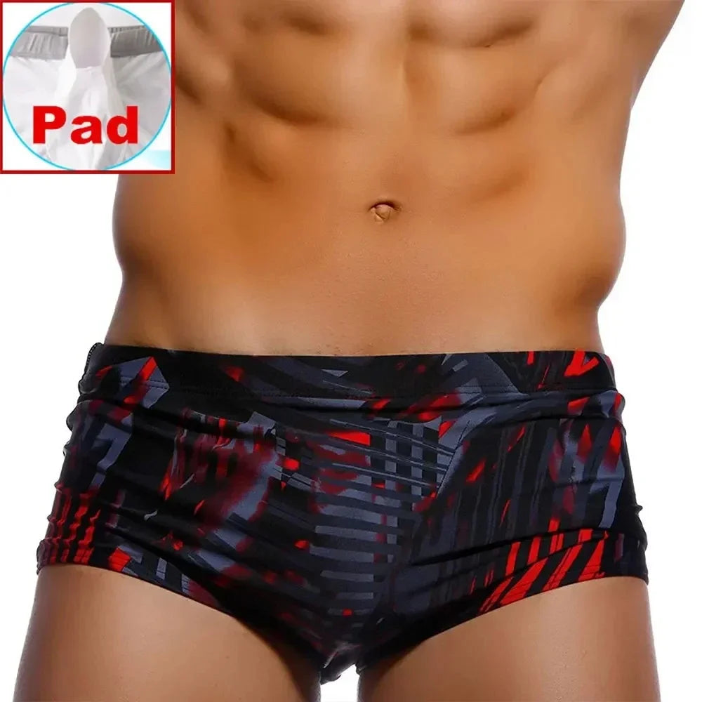 Threebooy  Sexy Summer Men Swimwear Swimsuits Square Graffiti Surf Swim Boxer Briefs Bikini Shorts Beach Trunks Boardshorts Brazilian Cut