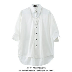 Threebooy Original Niche Necklace Short-sleeved Shirt Trend Oversize Street Simple Button Up Couples Lapel Shirt Men Summer Streetwear