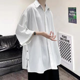 Threebooy Summer Short Sleeved Shirt Men Oversized Black White Shirt Men Streetwear Korean Loose Ice Silk Shirts Mens Casual Shirt M-3XL