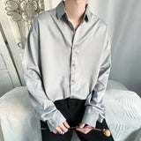 Threebooy Men's Shirt Casual Long-sleeved Blouses Spring Autumn Korean Style Vintage Cardigan Top Solid Color Oversized Loose Male Clothes
