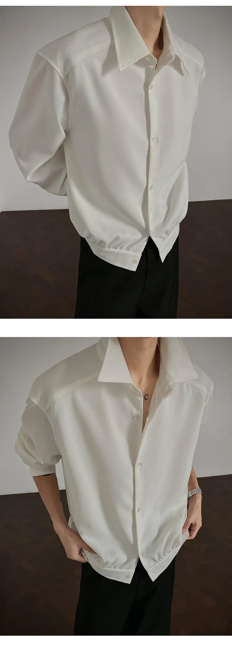 Threebooy Shirt men Korean Style Loose Fit Square Neck Plain Color Long Sleeve Shirt Man Autumn New Trendy Youth Dance Shirts Oversized