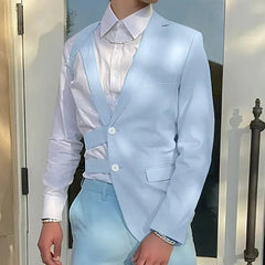 Threebooy  Spring Fashion Men Irregular Blazer Lapel One-shoulder Long Sleeve Button Hollow Out Casual Suit Men Streetwear Thin Coats
