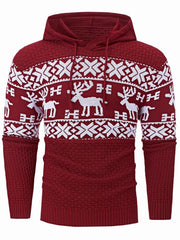 Threebooy  Christmas Elk Pattern Embroidery Men Winter Fall Hoodies Long Sleeve Y2K Warm Fashion Jacquard Hooded Sweatershirt for Me