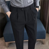 Threebooy  Autumn New Waffle Business Dress Pants Men Elastic Waist Casual Suit Pant Classic Slim Office Social Trousers Costume Homme