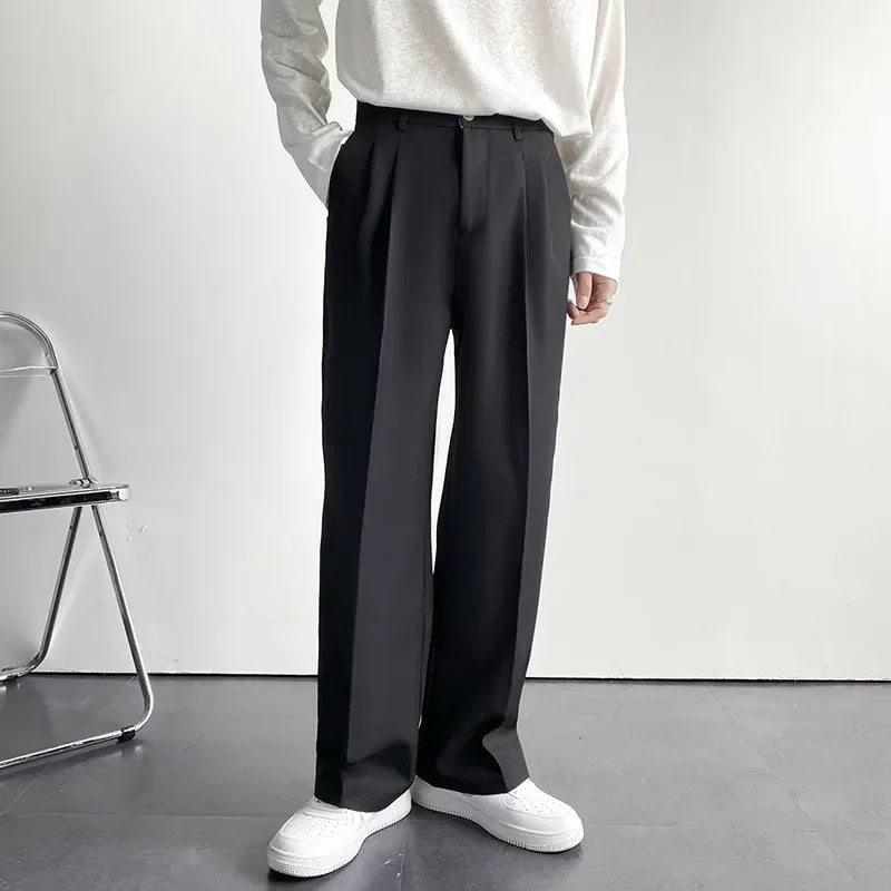 Threebooy  2025 New Men Straight Pants Fashion Korean Loose Suit Trousers Casual Draped Baggy White Wide Pant Male Streetwear