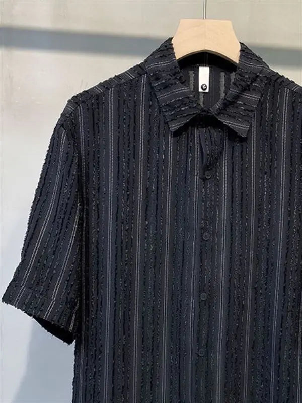 Threebooy  New summer casual set for men's handsome non-iron drooping loose striped shirts fashionable simple breathable shirt men's suit