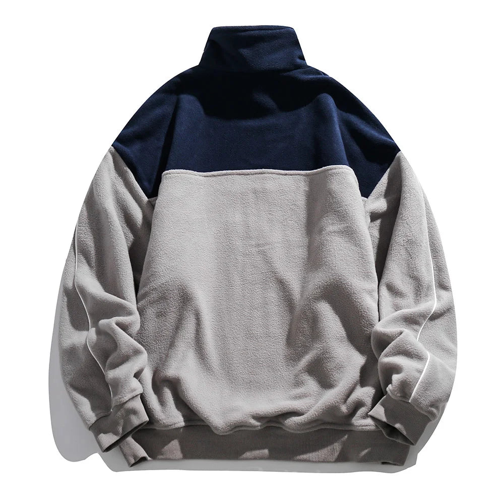 Threebooy  Autumn Polar Fleece Contrast Sweatshirts For Men Streetwear Patchwork Zipper Half Open Pullover Sweat Shirt Male Clothing